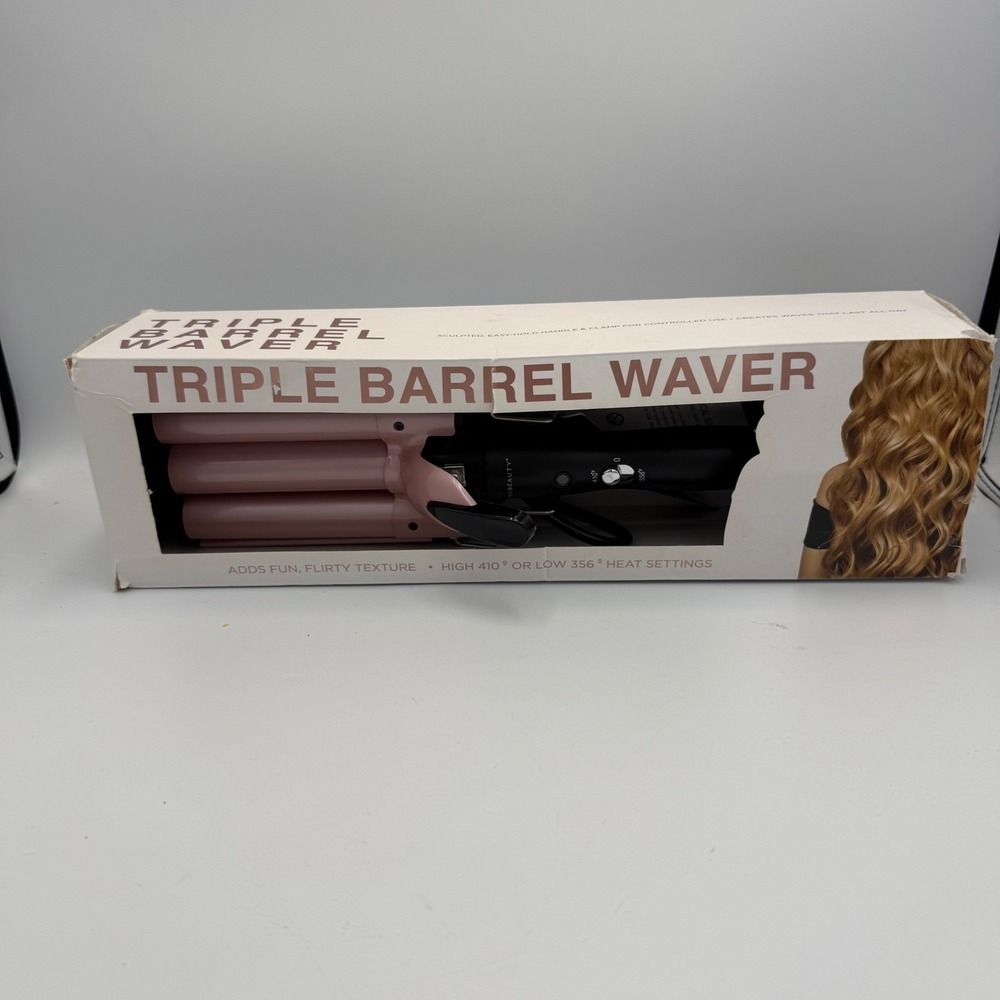 TruBeauty Triple Barrel Waver 1 Inch Tourmaline Ceramic Hair Curler Pink TB1015
